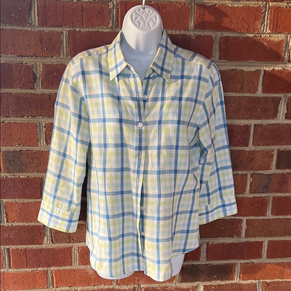 Talbots Blue and Green Plaid Women's Top